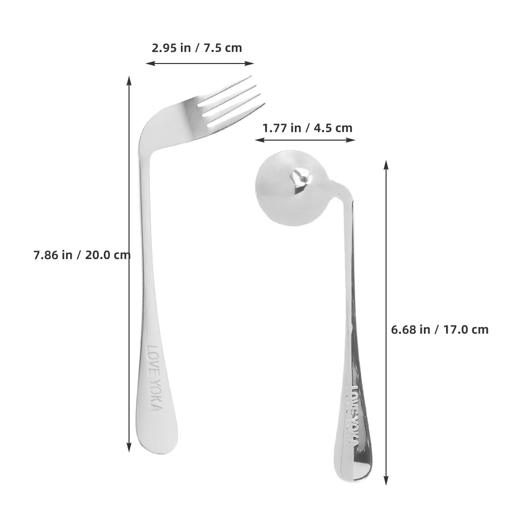 

1 set Angled Spoon Fork Set Stainless Steel Elderly Disabled Patients Feeding Utensils Self-Feeding Tableware Curved
