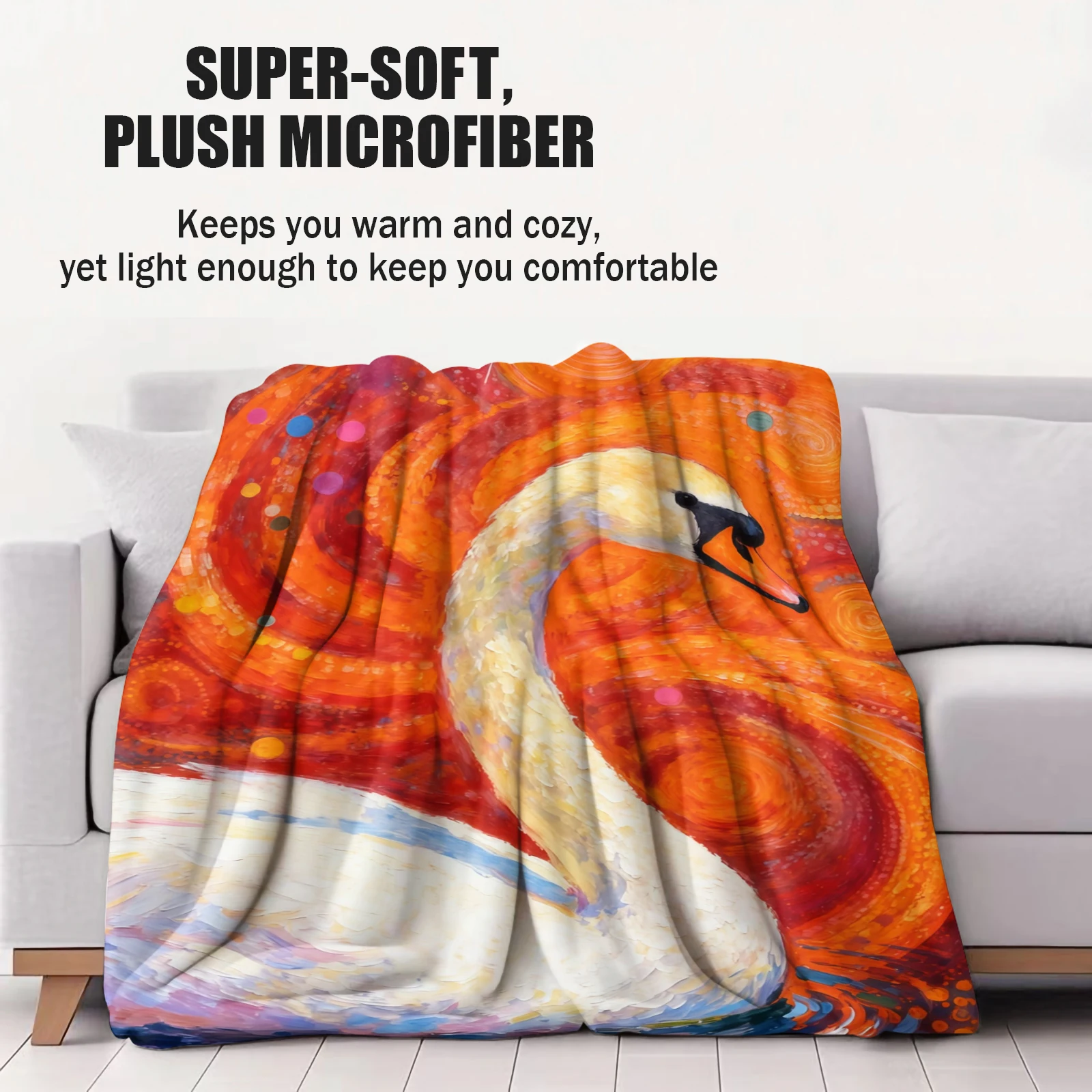 Elegant swan artistic style pattern Flannel printed blanket suitable for all seasons suitable for living room office sofa travel