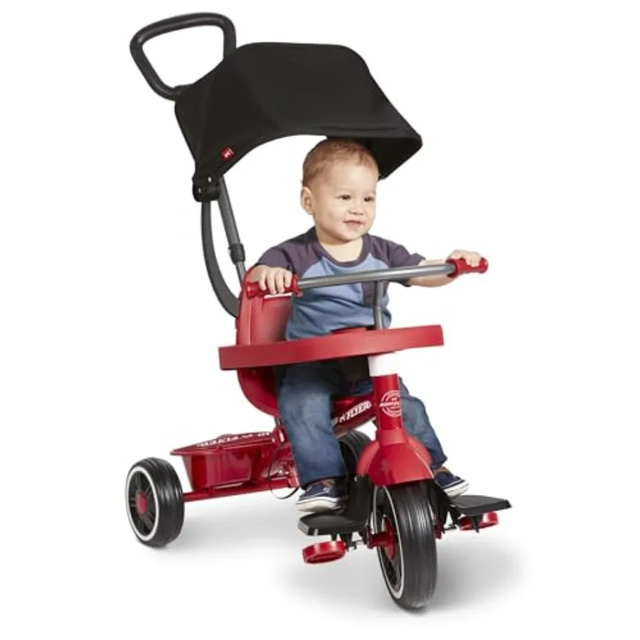 

4-in-1 Pedal and Push Stroll 'N Trike Ages 1-5 Toddler Tricycle and Stroller High-Density Foam Tires Parent Push Handle UV Cano