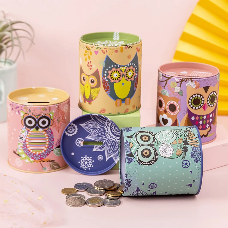 Owl Metal Piggy Bank Coin Box Jewelry Storage Mini Gift Cute Organizer Savings Home Accessories Living Room Decoration