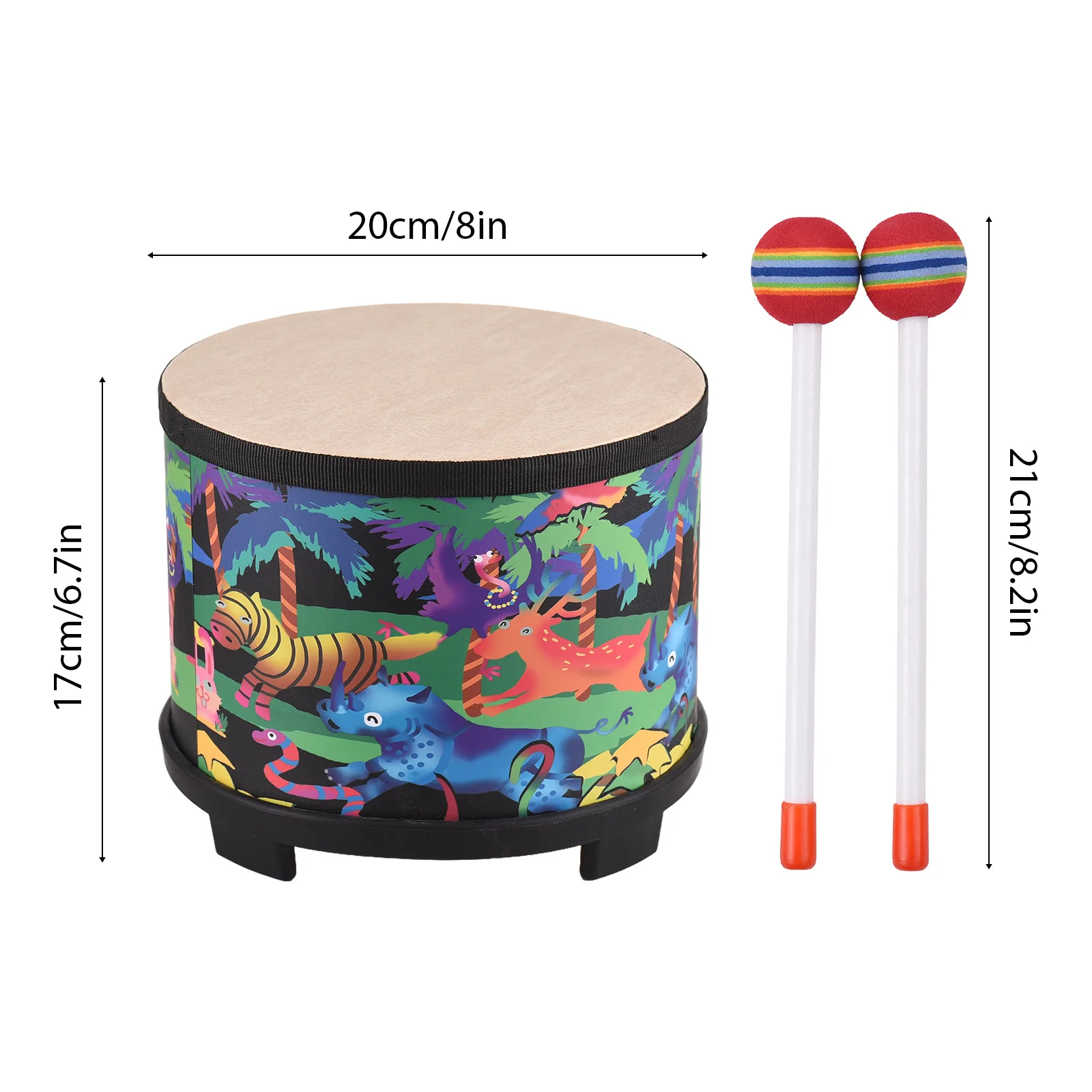 Drum Percussion Instrument 8-inch Floor Drum for Christmas Birthday Gift Bongo Floor Drums with2 Drum Mallets Musical Instrument