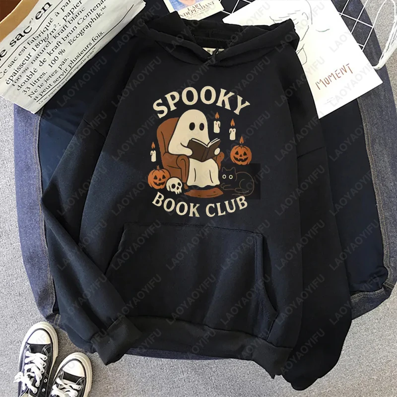 

Spooky Book Club Sweatshirt Ghost Reading Halloween Crewneck Hoodie Men Women Popular Fashion Harajuku Autumn Keep Warm Pullover