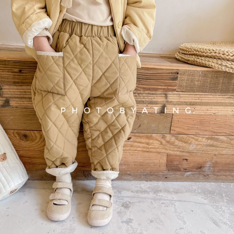 

LILIGIRL 2025 новые зимние детские утепленные брюки унисекс, однотонные стеганые мягкие брюки для маленьких детей