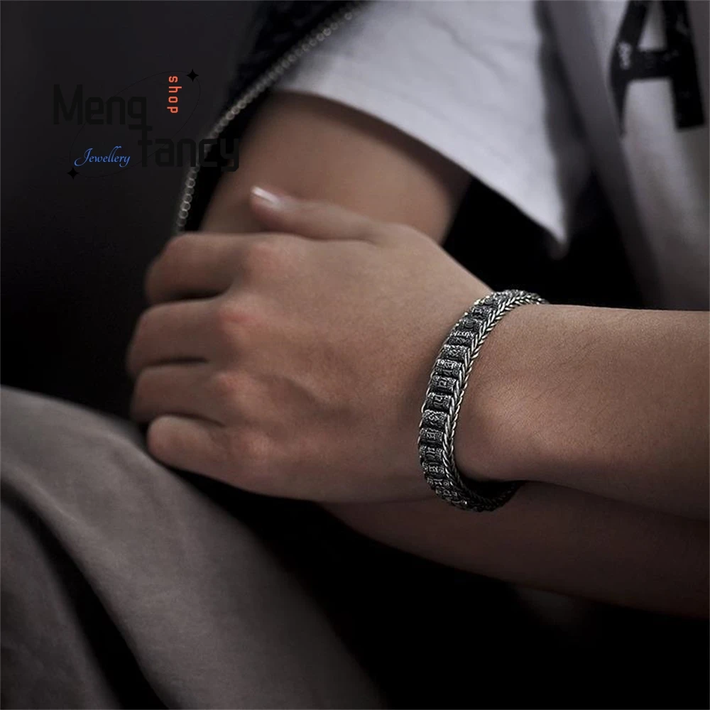 Hand-Woven Lu Lu Tong Prayer Wheel Bracelet For Men, Six-Character Mantra Beads For Good Fortune, Retro Jewelry Exquisite Luxury