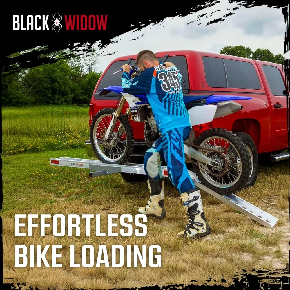 Motorcycle Hitch Carrier with Loading Ramp Lightweight Aluminum 400 lb. Capacity Anti-Rattle Included Fits 2 Receive