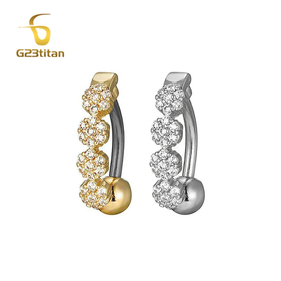 Crystal Flowers Reverse Belly Button Rings 14G Surgical Titanium Navel Bar Allergy Free Piercing Body Jewelry bauchnabelpiercing