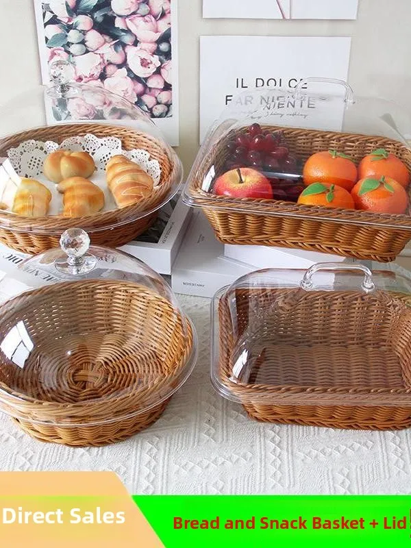 wicker-dessert-tray-with-lid-fruit-bread-basket-cake-snack-storage-basket-cover-food-tray-plastic-material-for-living-room