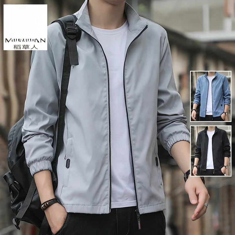

Men's Casual Sportswear Jaet Stand Collar Fce Lined Anti Wind Long Sve Zipper Closure Outerwear for Spring Autumn
