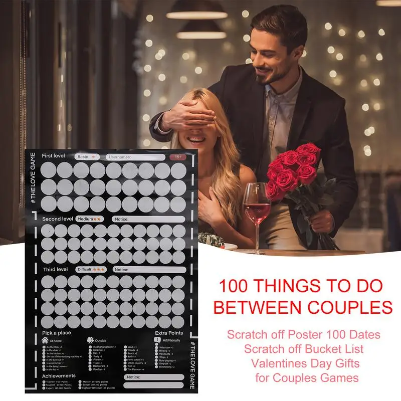 100 Things to Do Between Couples 2024 Valentine\'s Day Ideas Couples Games 100 Dates Scratch Off List Scratch off Poster