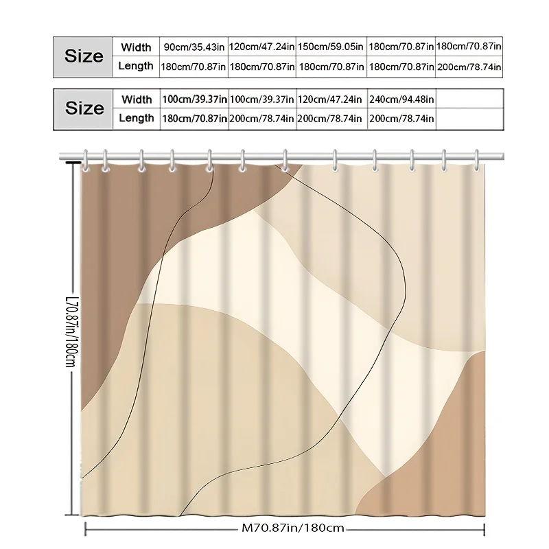 Luxury Modern Abstract Waterproof Shower Curtain Neutral Beige Bathroom Decor Curtain for Large Shower 180x200cm Tapestry Design