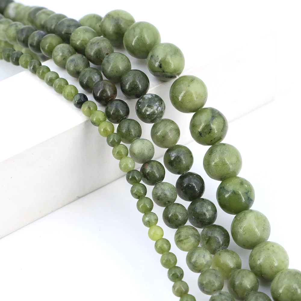 Natural Green Southern Jade Stone Beads Round Loose Spacer Bead for DIY Bracelet Necklace Charm Jewelry Accessories Wholesale