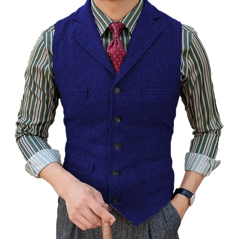 Men's Suit, Vest, Slim-fitting Herringbone Vest, Single-breasted Casual, Vest, Groom's Business Vest