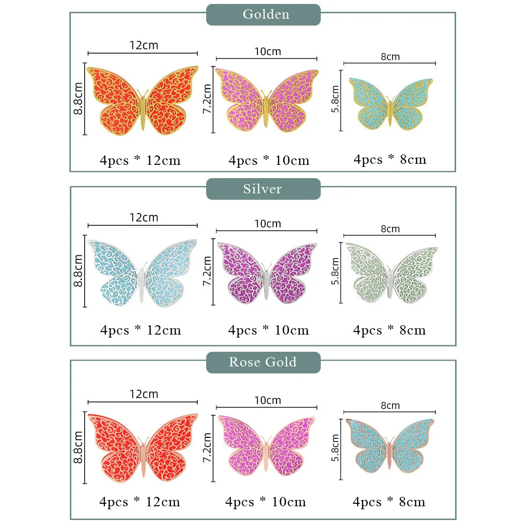 12 Pcs Double Layer Double Color Hollow Butterfly Wall Sticker Living Room Home Decor Butterflies Wedding Decoration Decals