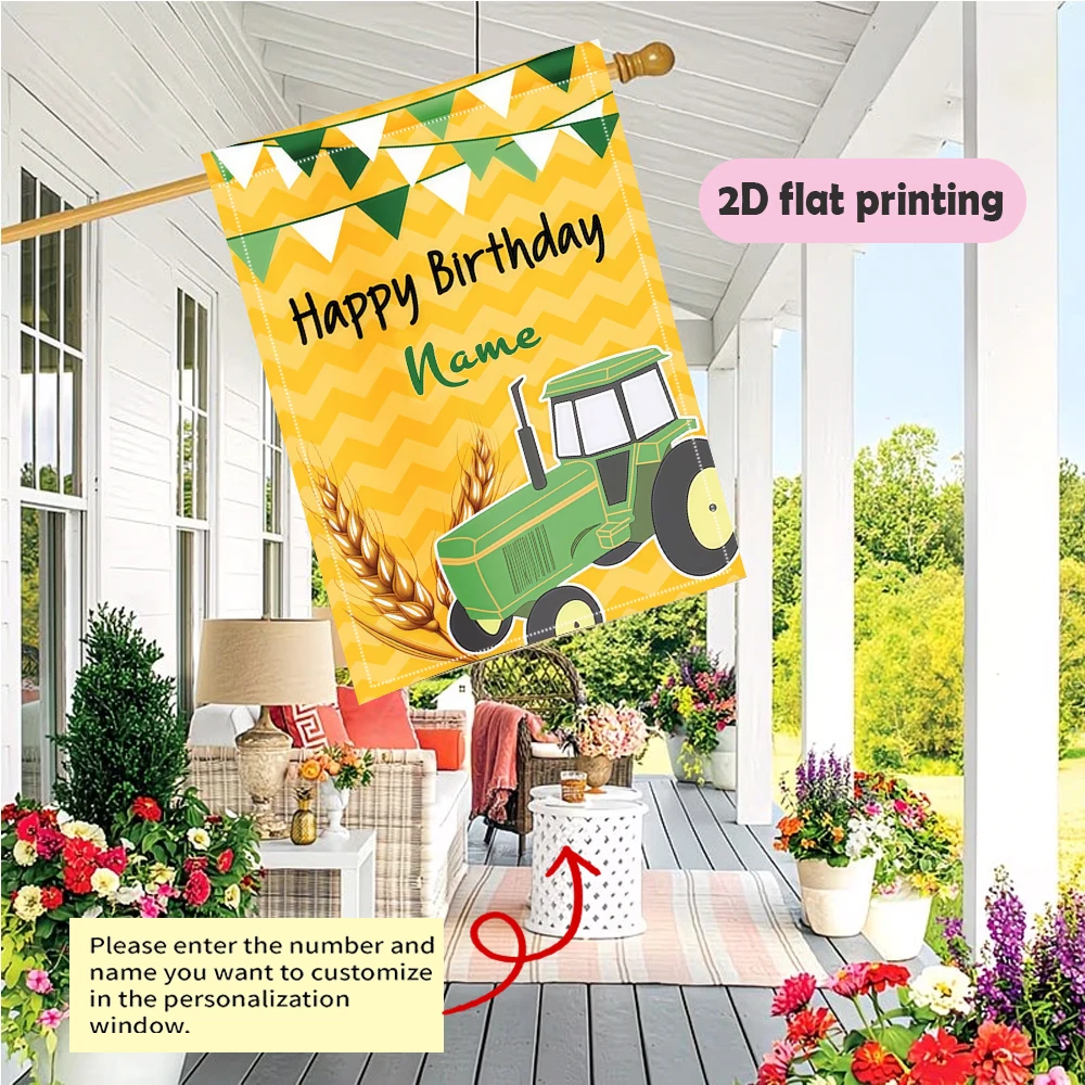 1pc double-sided Customizable Tractor Garden flag personalized custom Name garden decoration 30*45cm(12x18in)