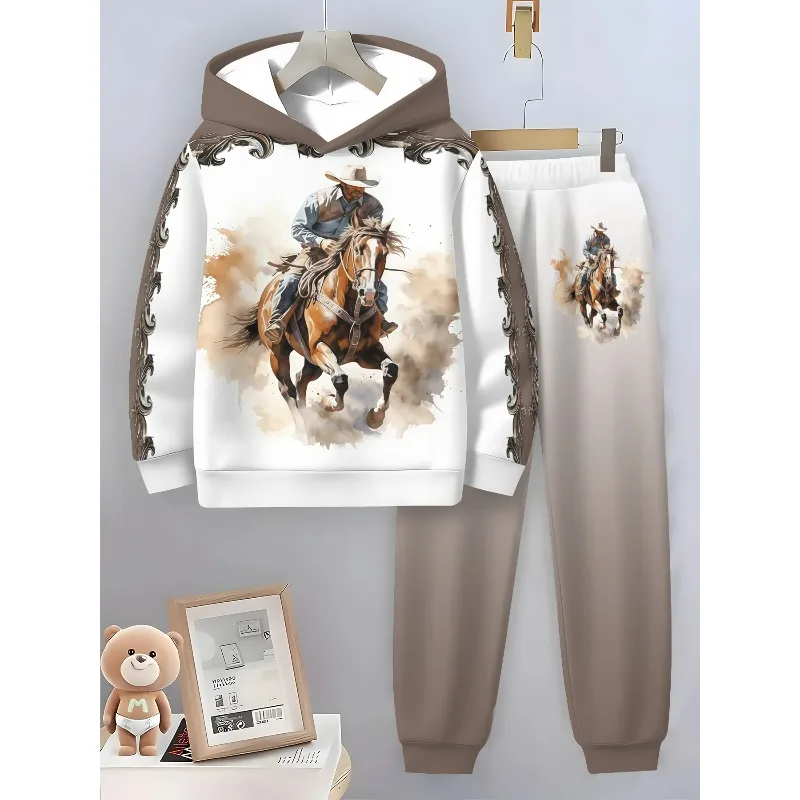 Мужская мода с капюшоном с принтом лошади, обязательный вариант на открытом воздухе