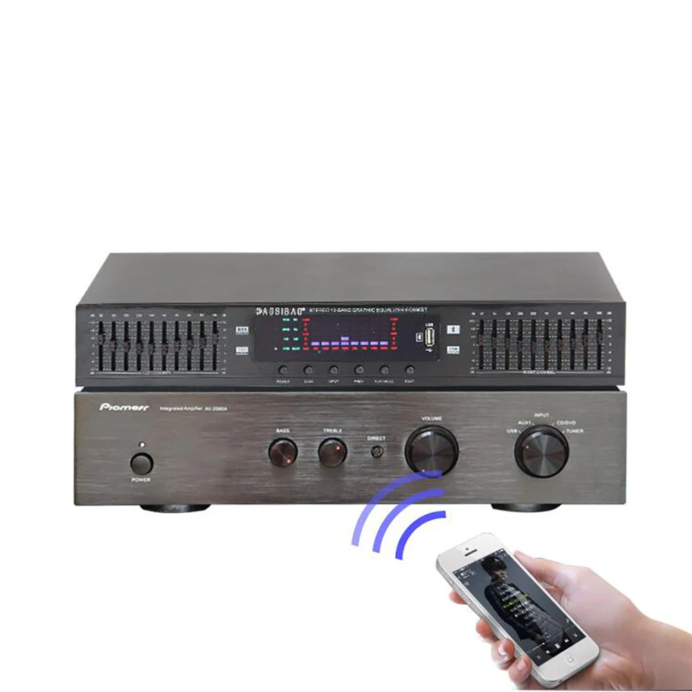 EQ-898BT HIFI Digital HD Stereo Preamplifier Equalizer Built-In USB Bluetooth Home Stage Equalizer Dual 10 Segments 220V