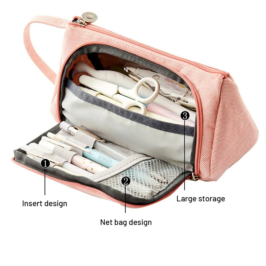 [C-Block] Classic Pocket Pen Pencil Case Fold Canvas Stationery Storage Bag Organizer for Cosmetic Travel Student New 2024