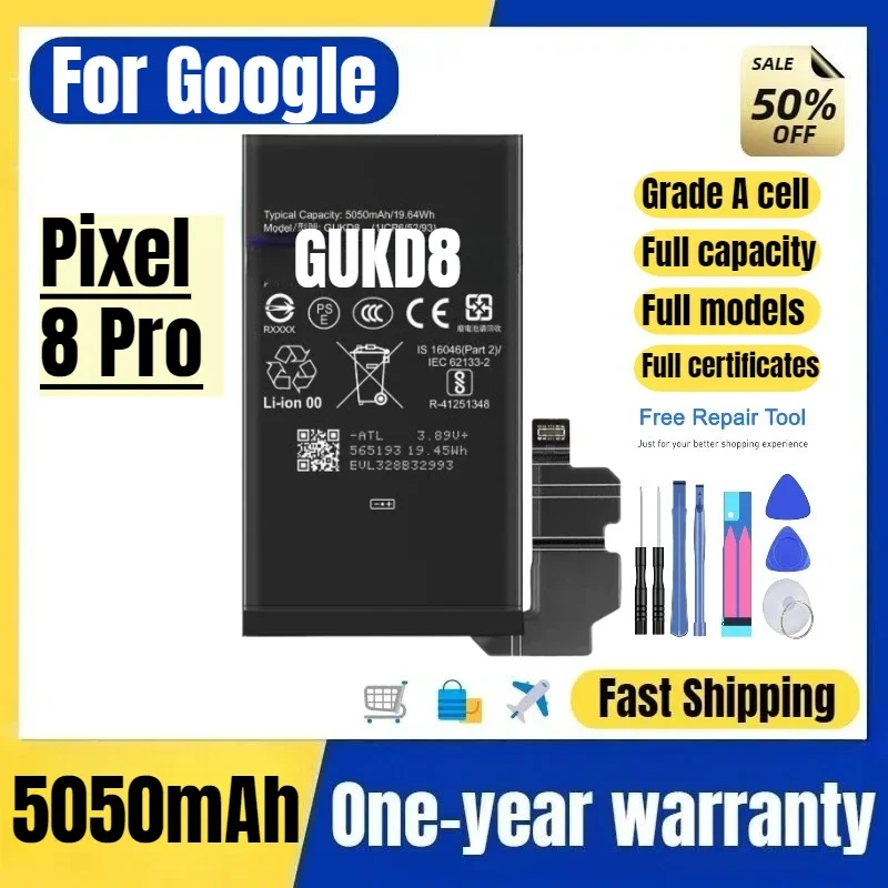 GUKD8  for Google Pixel 8 Pro  Mobile Phone Battery High Quality High Capacity  Replacement Bateria Grade A Cell with Tools