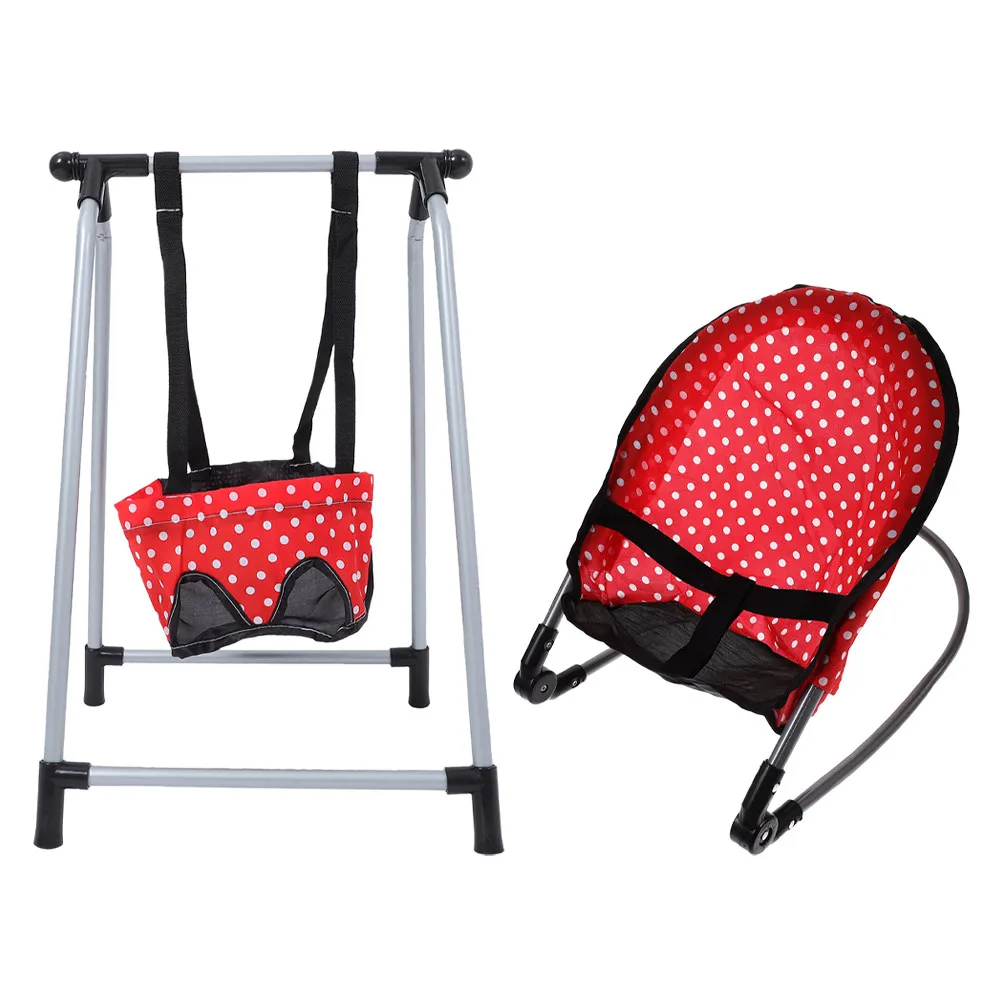

1Set Baby Play Accessories Rocking Chair Swing Set Sturdy Iron Frame for Girls Pretend Play Roleplaying Nursery Furniture Set