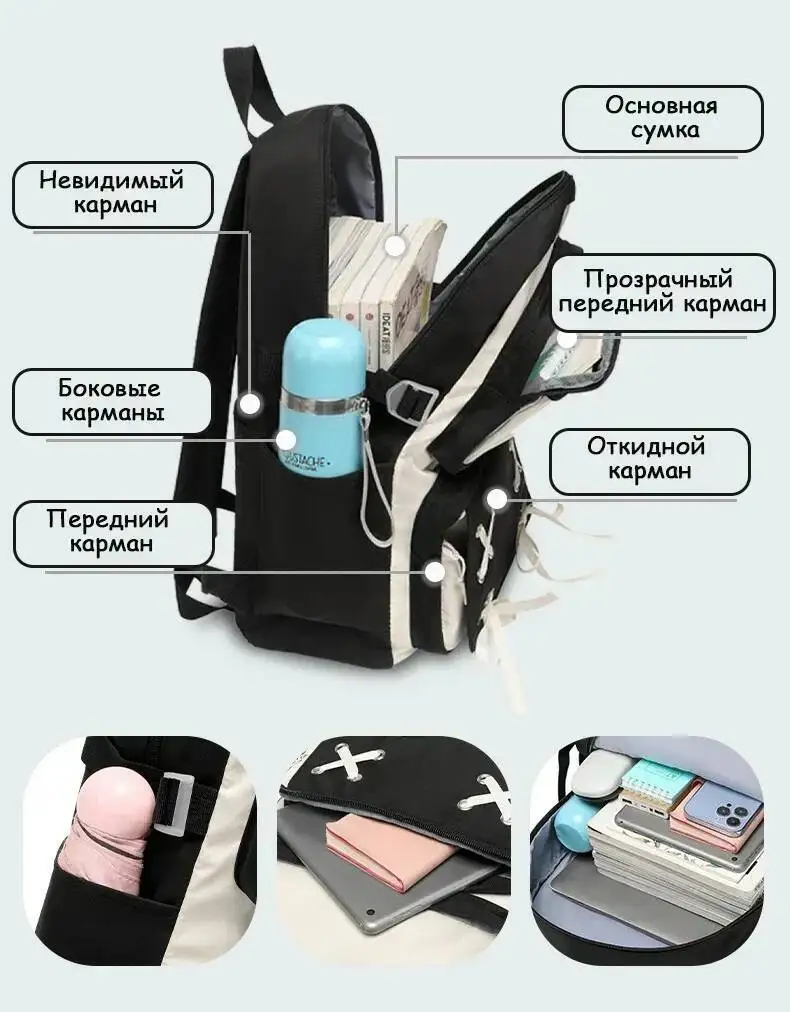 Аниме игра черный, синий, фиолетовый, небесные официальные предложения, благословение Tian Guan Ci Fu, прозрачные милые школьные сумки, рюкзаки для девочек