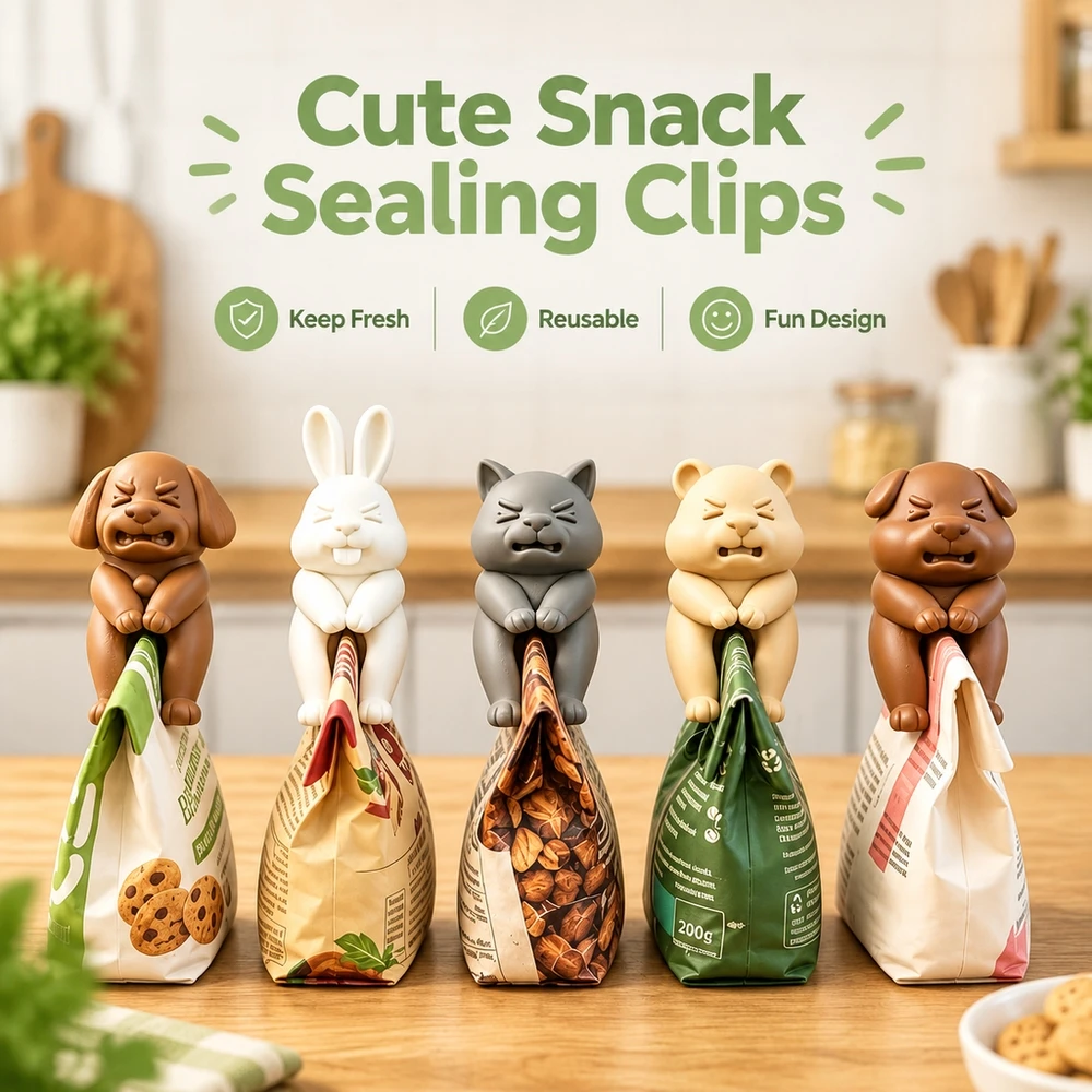 Cute 3D Animal Shaped Bag Clips 5pcs Set Dog Cat Rabbit Bear Food Sealing Clips Moisture Proof Freshness Keepers