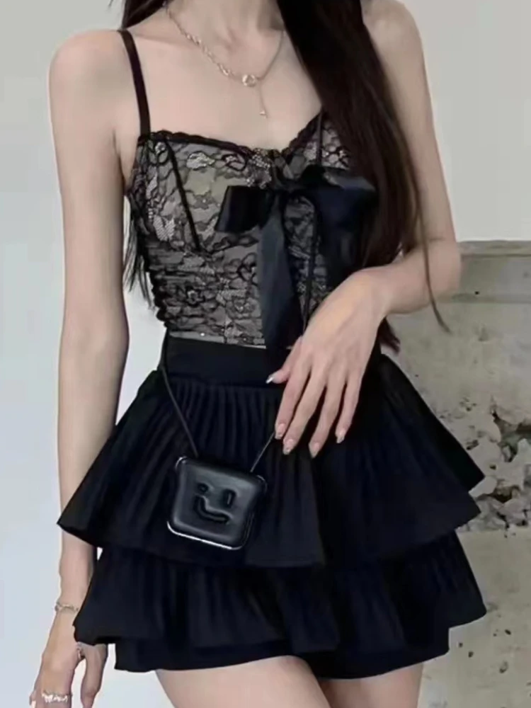 Camisole Skirts Women Sexy Fashion Summer Design Empire High Waist Elegant Leisure Sweet Ruffles Ladies Sleeveless Korean Style