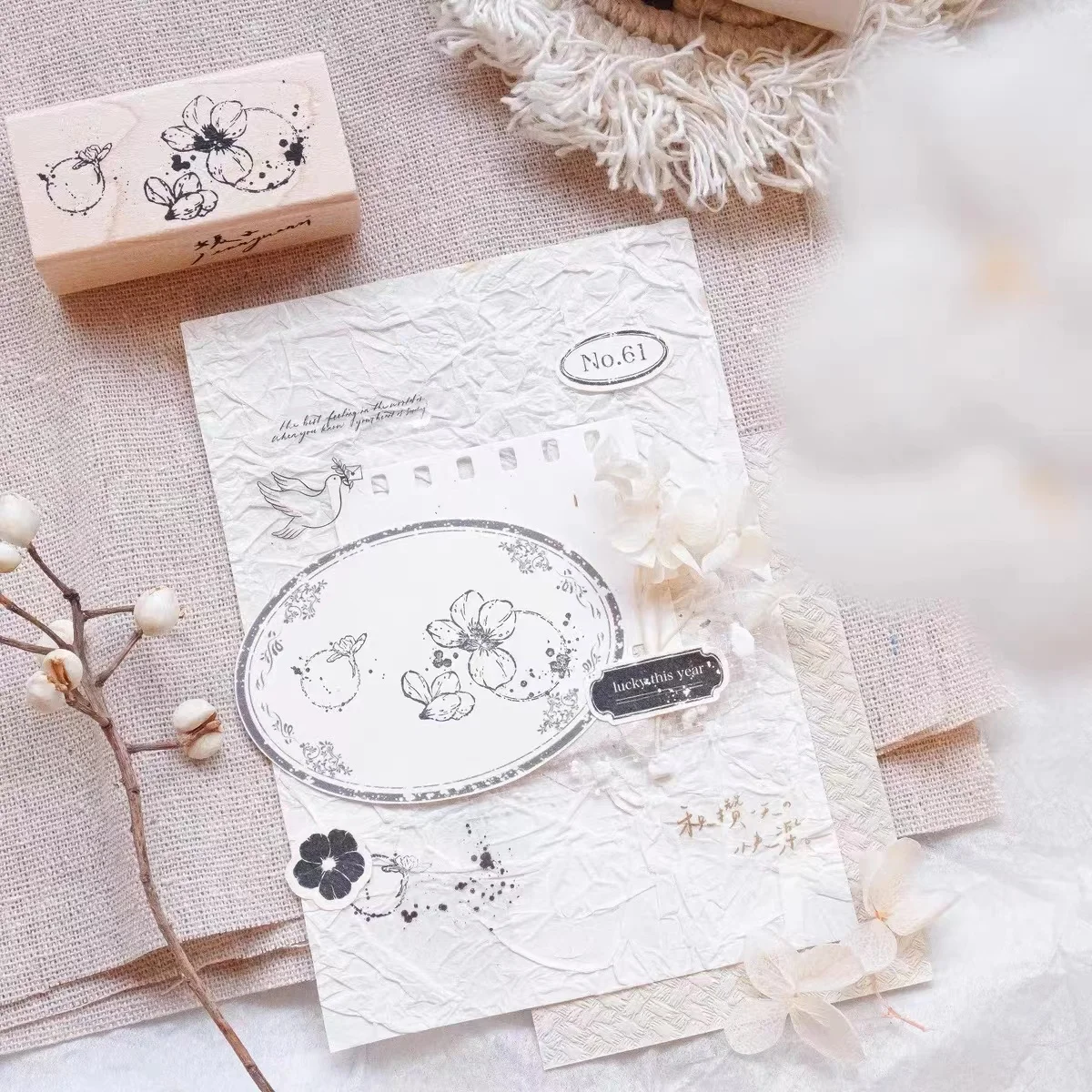 Vintage Jennyyuanzi Floral Phase of The Moon Wooden Rubber Stamp for DIY Scrapbooking Photo Album Card Making