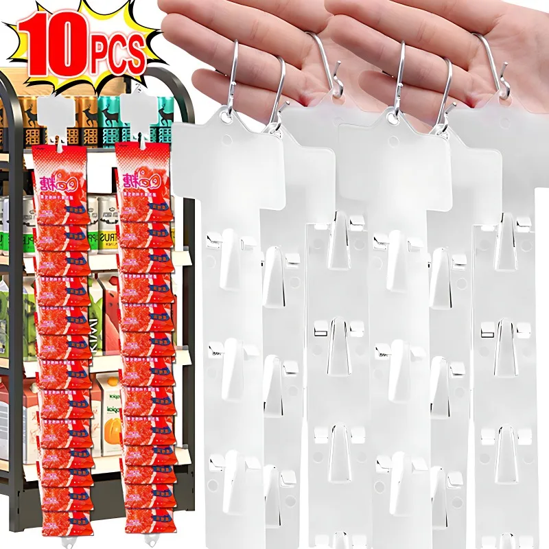 10/1Pcs Plastic Snack Hanging Strips Store Snacks Display Hanger with Hooks Supermarket Rack Merchandising Storage Clip Strip