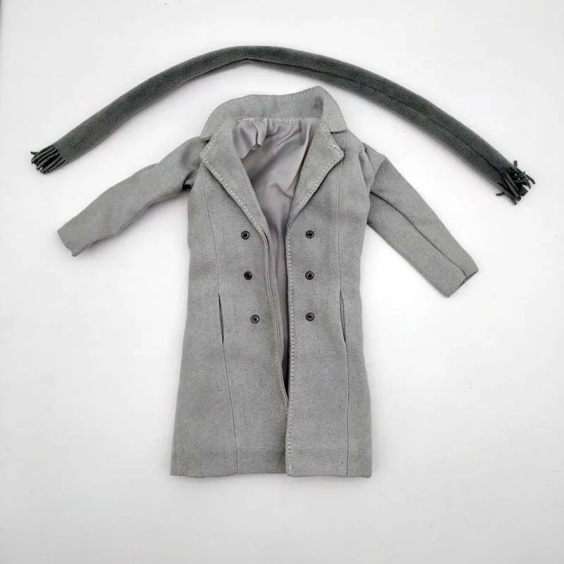 

1/6 Scale Grey Korean Windbreaker with Scarf Fashion Coat Model for 12in Action Figure Doll Accessory