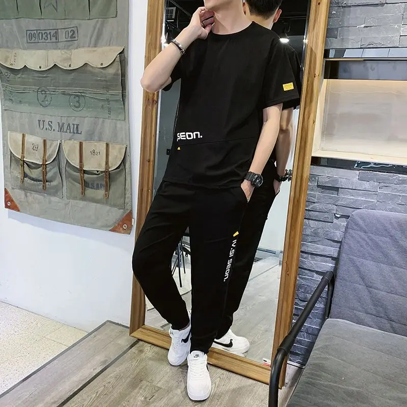 Svejk Cool Style Men's Summer Korean Version Trendy and Energetic Young Man Men's Short-sleeved Ice Silk Casual Sportswear Set