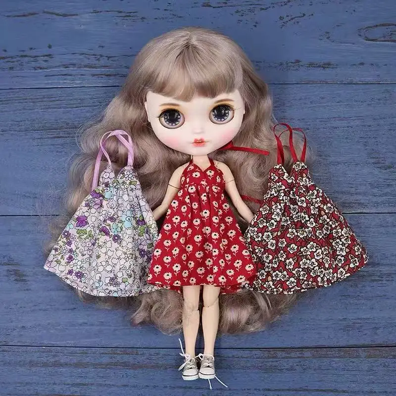 Floral Halter Slip Dress for ICY DBS Blythe Style Doll Sleeveless Floral Doll Outfit Fit for OB24 1/6 BJD, Doll Dress‑up Costume
