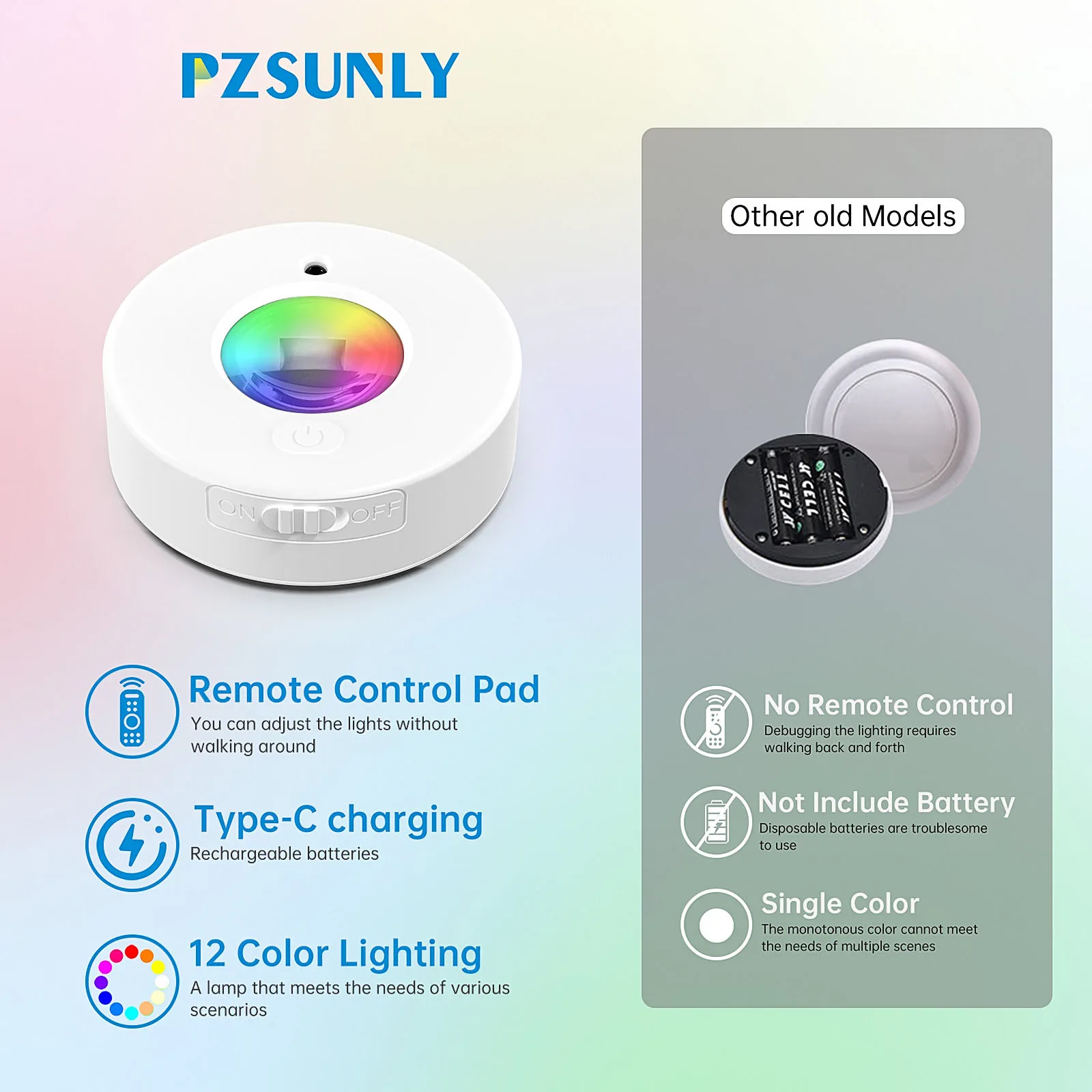 Bild 3: PZSUNLY RGB 12-Farben LED-Nachtlicht Typ-C Wiederaufladbare Magnetische Schranklampe mit Kabelloser Fernbedienung 3er-Pack für Küche, Kleiderschrank, Schlafzimmer, Treppendekoration, Geschenk