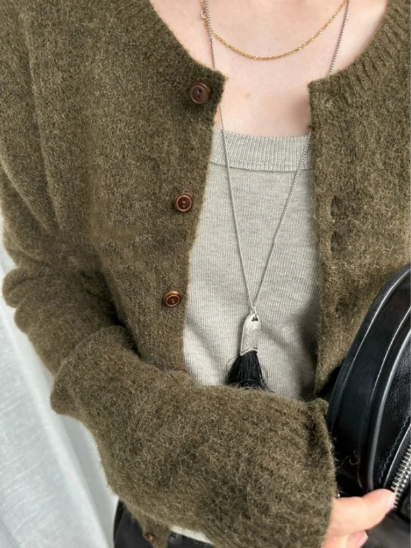 الكورية Sle عادية الملفوف مارليد محبوك سترة معطف المرأة الخريف الشتاء بسيط تنوعا كسول Sle تريكو Jaet