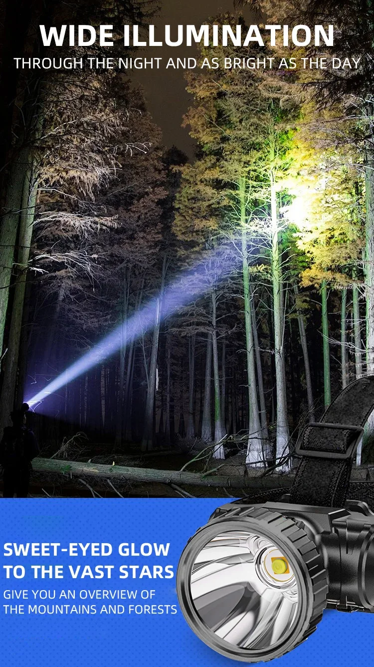 LED Strong Light Five Headed Outdoor Waterproof Fishing Light USB Rechargeable Ultra Bright Head Mounted Flashlight