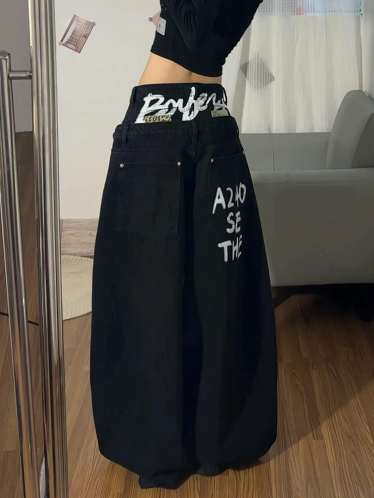 

Retro American Design Spicy Girl Washed out Jeans Women's Loose Wide Leg Pants Bell Bottoms Natural Waist Pure Color