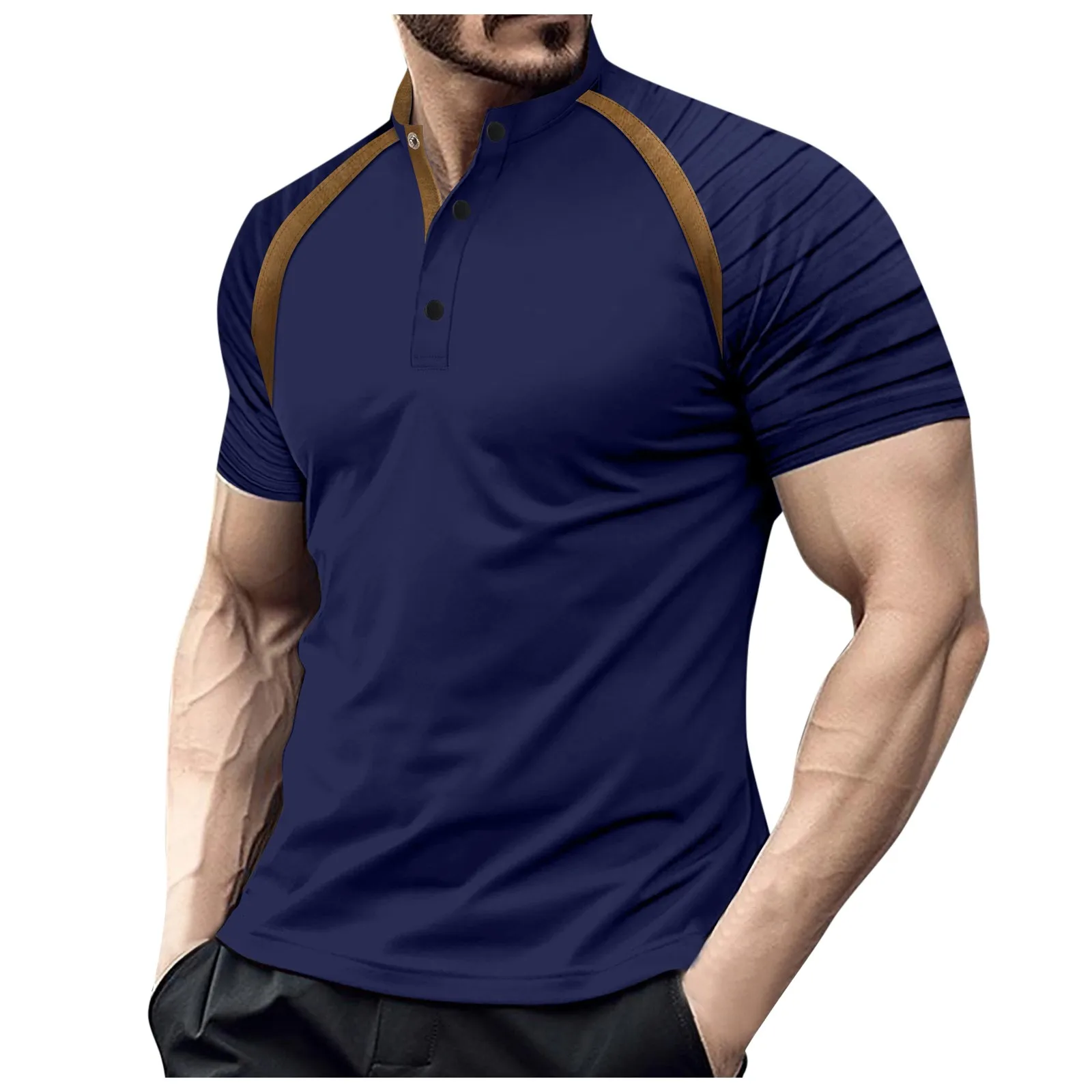 

Men Sports Shirt Arm Stripes Short Sleeved Shirt Europe And The United States New Casual Business Men T Shirts Long Sleeve