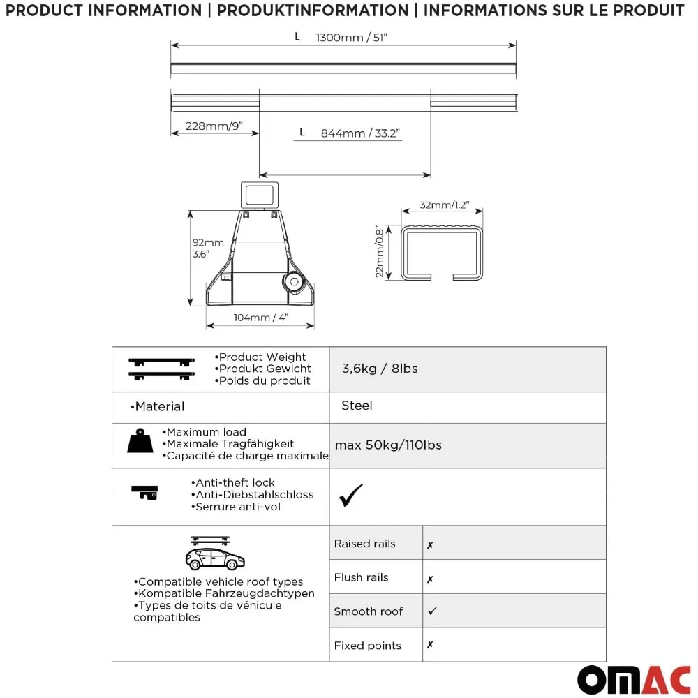 トヨタ プリウス 2019-2022 ブラック 2個セット 盗難防止 スムーズルーフラッククロスバー ラゲッジキャリア 旅行 カヤック カヌー サーフ スキー用