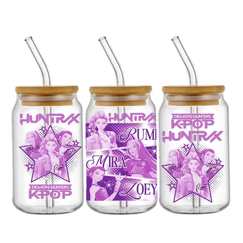 Imagen 2 del producto Demon Hunters Team Kpop Boy Band UV DTF envolturas pegatina de transferencia autoadhesiva impermeable de alta calidad para lata de vidrio Libbey de 16OZ