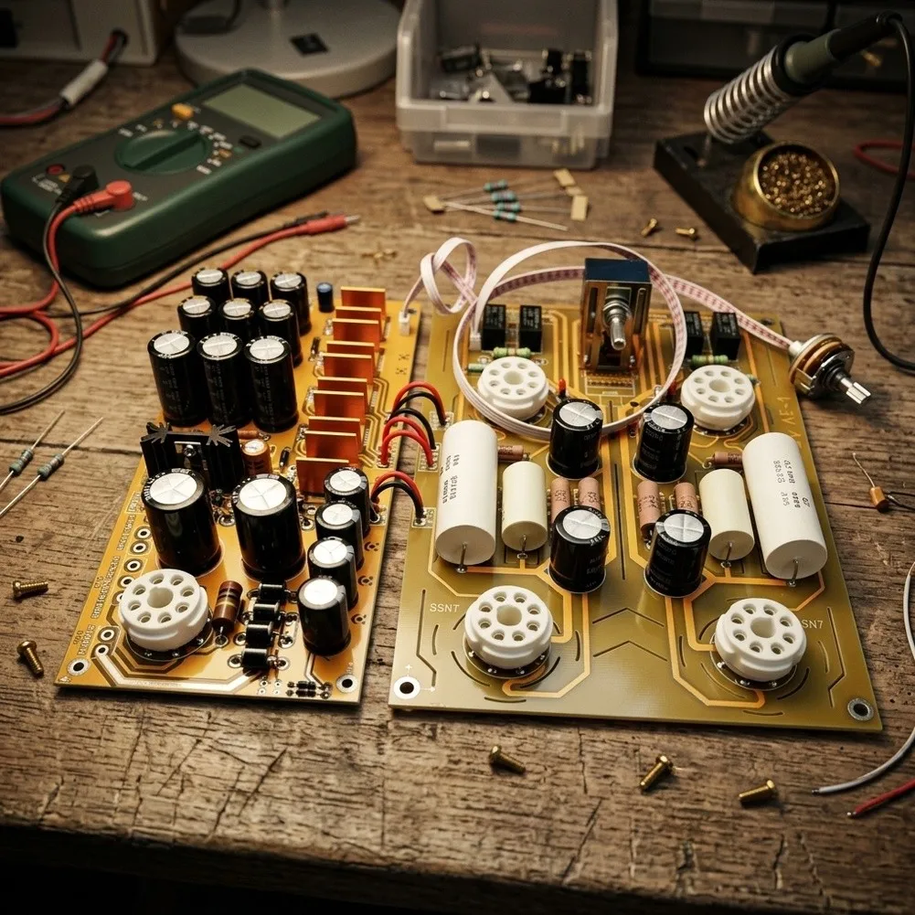 For HiFi 6SN7 Tube Preamp Kit with Integrated Power Supply Board 4 Audio Inputs Compact Size 160x230mm and 100x230mm