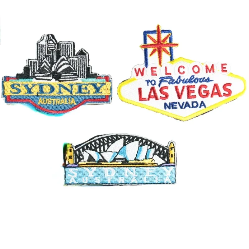 30pcs/Lot Luxury Fun Embroidery Patch Sydney Opera House Las Vegas Letter Shirt Clothing Decoration Accessory Craft Diy Applique