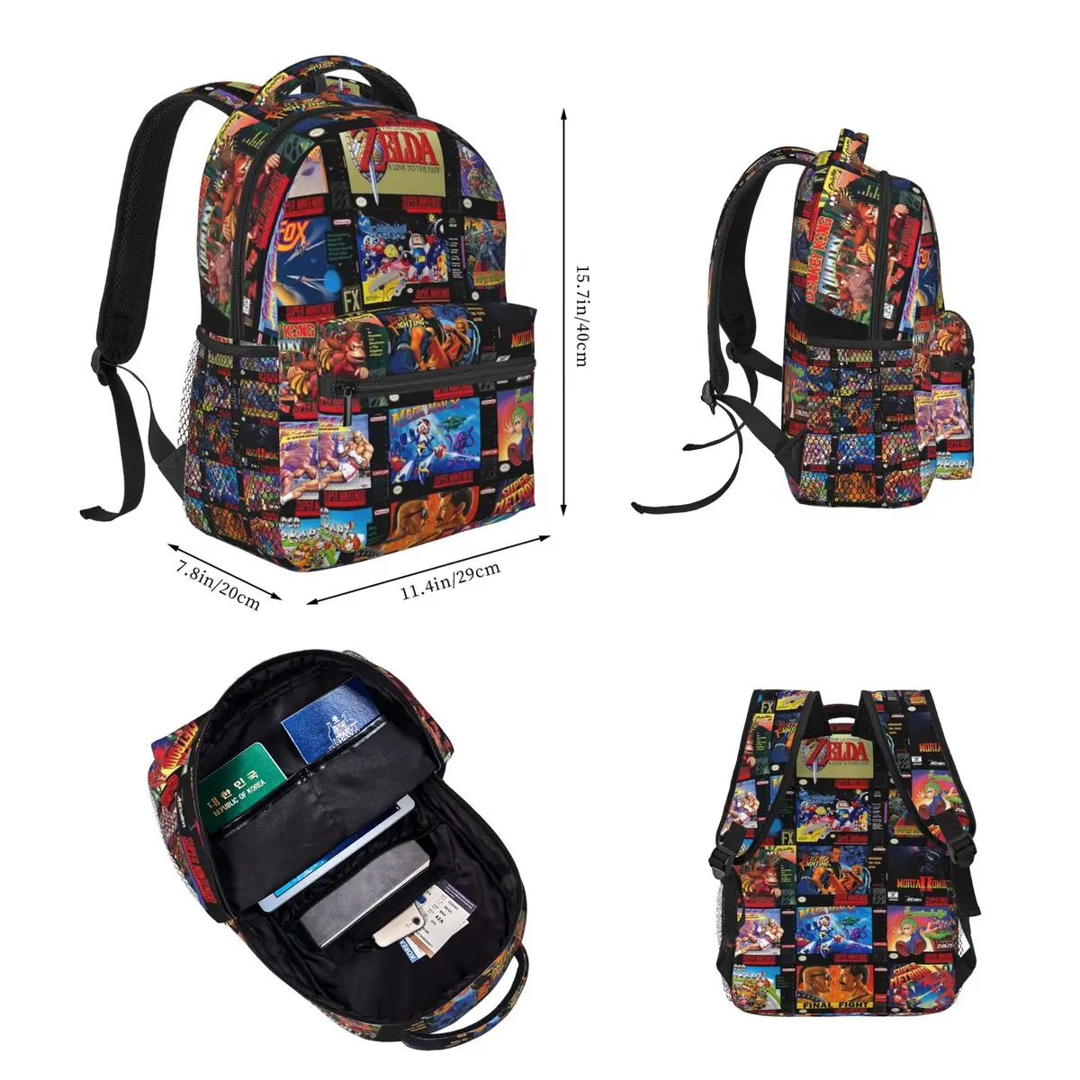 Retro Gaming Boxes Backpacks Boys Girls Bookbag Children School Bags Cartoon Kids Rucksack Lunch Bag Pen Bag Three-Piece Set