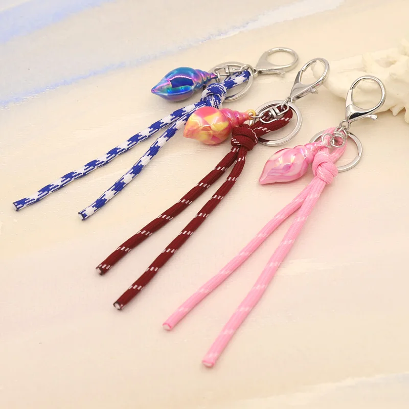 Fashion Jewelry Women Bag Decoration Keychain Colorful Rope Knot Acrylic Dolphin Conch Pendant Gift Car Key Decoration Pendant