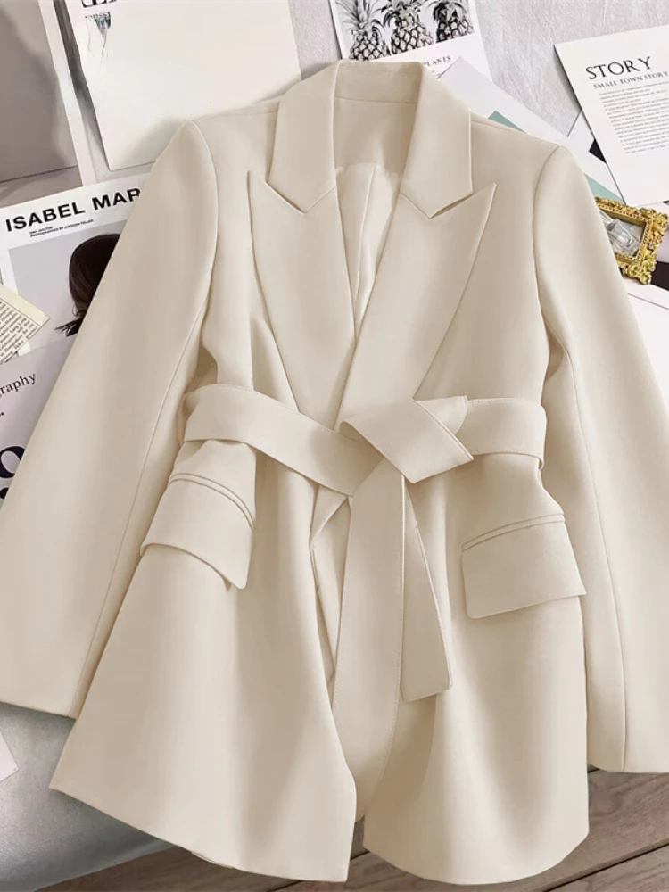 

2024 Spring New Women Suit Fashion Loose Belt Design Sense Korean Edition Casual Style Versatile Long Sleeved Women's Suit Coat