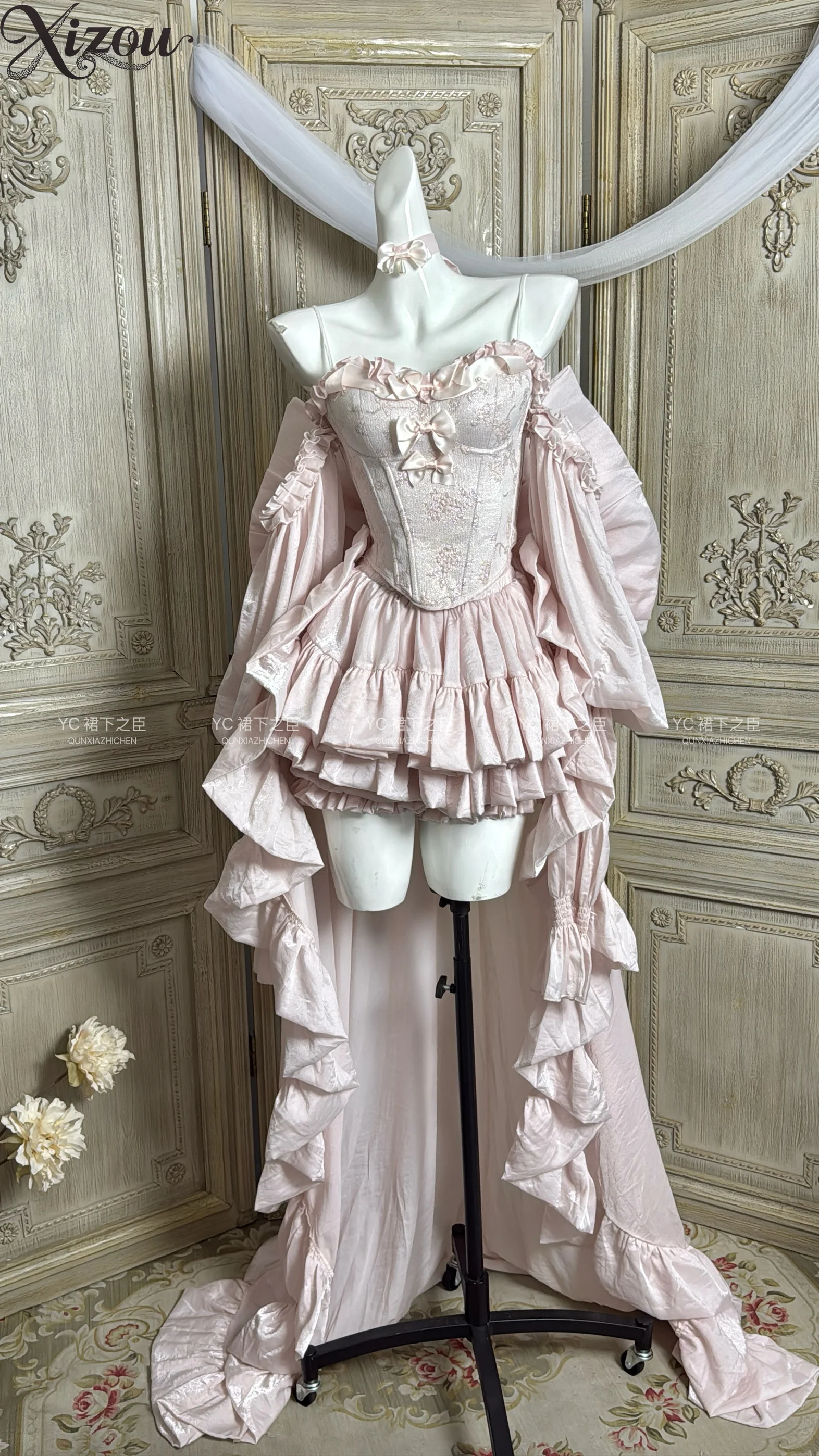 

2025 г. Женское платье First Love Girl Tube Top с бантом и кружевным цветком со шлейфом и высокой талией, тонкое пышное бальное платье, брюки с тыквой на день рождения, без рукавов