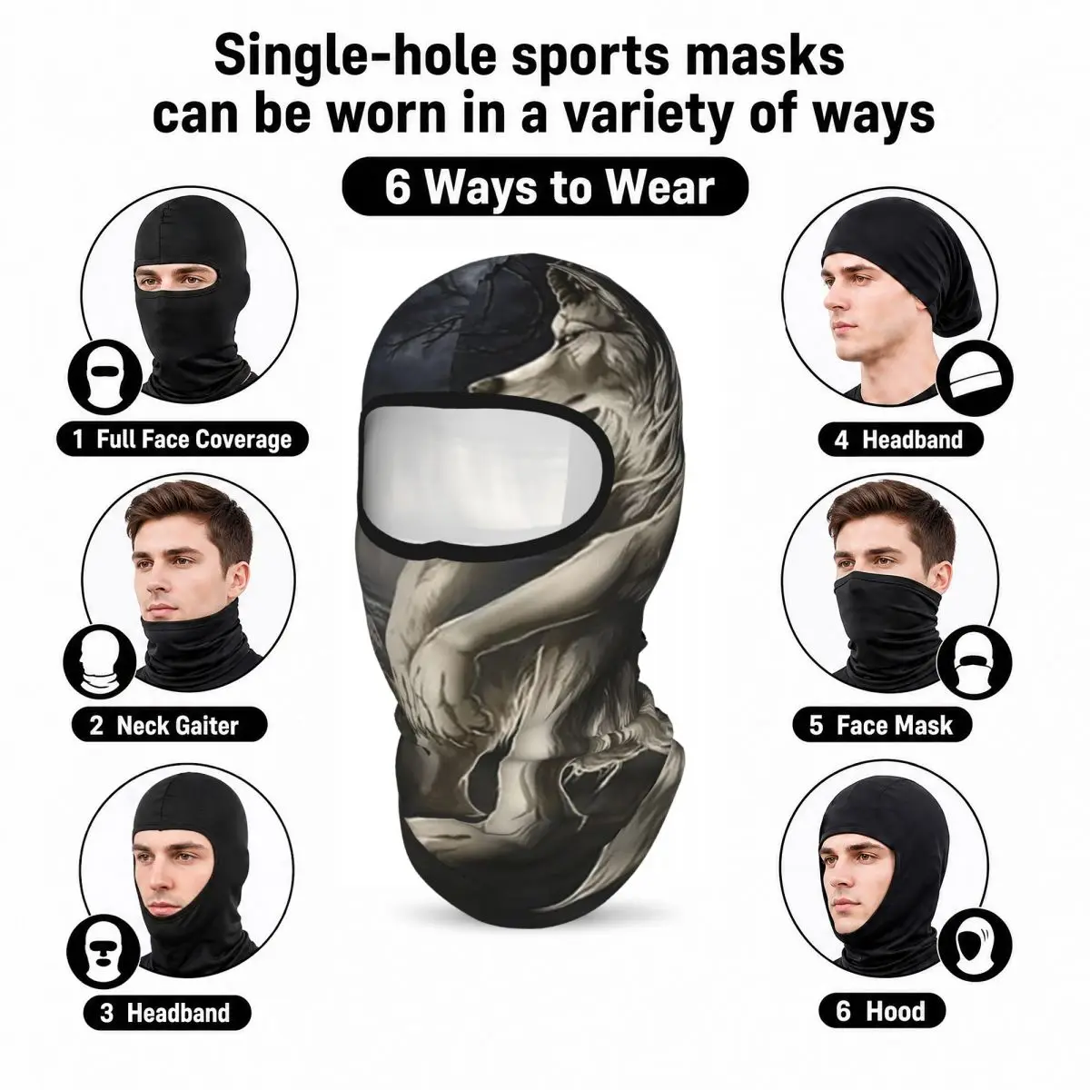 Emo White Wolf Sitting Sad Meme Breathable Balaclava Full Face Mask Sun Protection Neck Gaiter For Motorcycle Fishing Outdoor - view 6