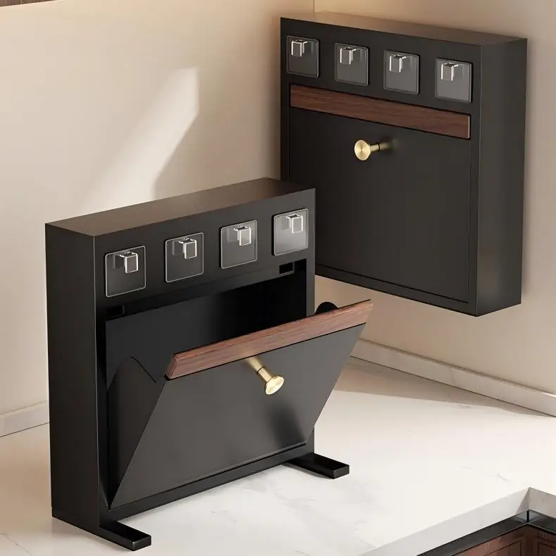 Walnut Kitchen Shelf Seasoning Countertop Storage Cabinet Household Oil Salt Sauce Vinegar Seasoning