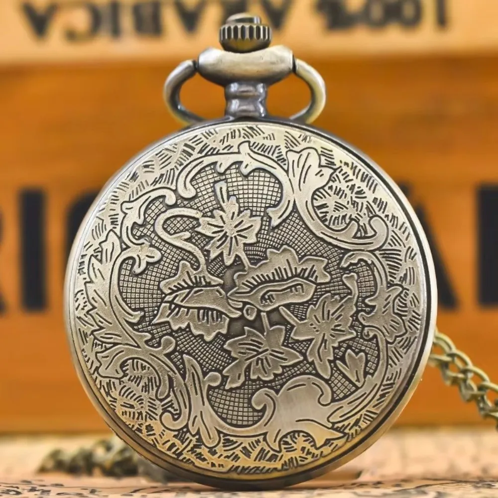 New Bronze Vintage Pocket Watch Hollow Carved Case Enamel Flower Flower Pocket Watch Rhinestone Inlay Pendant Watch Daily Wear