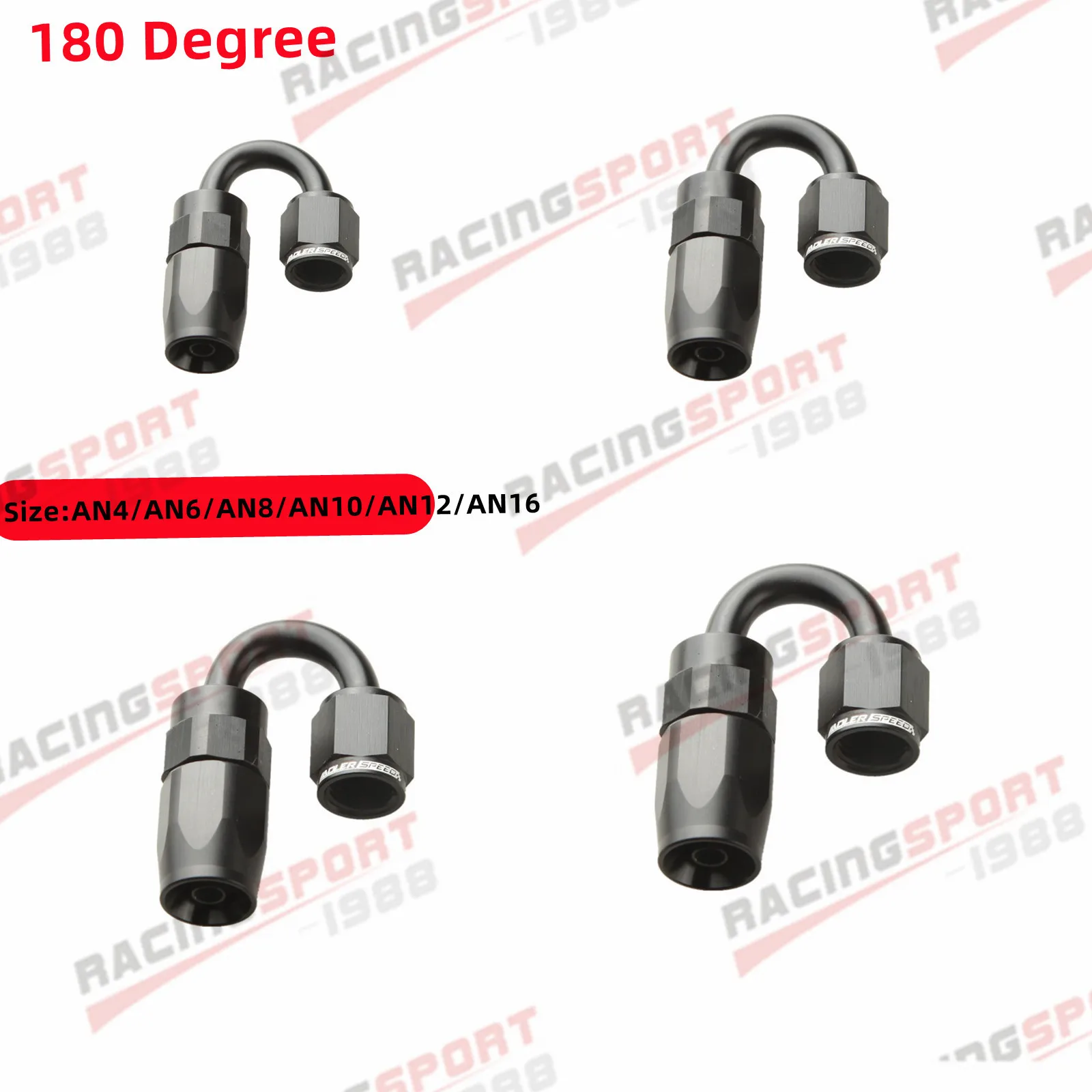 ADLERSPEED Universal Black AN4/AN6/AN8/AN10/AN12 180° Degree Oil Fuel Swivel Hose End Fitting Oil Hose End Adaptor Kit