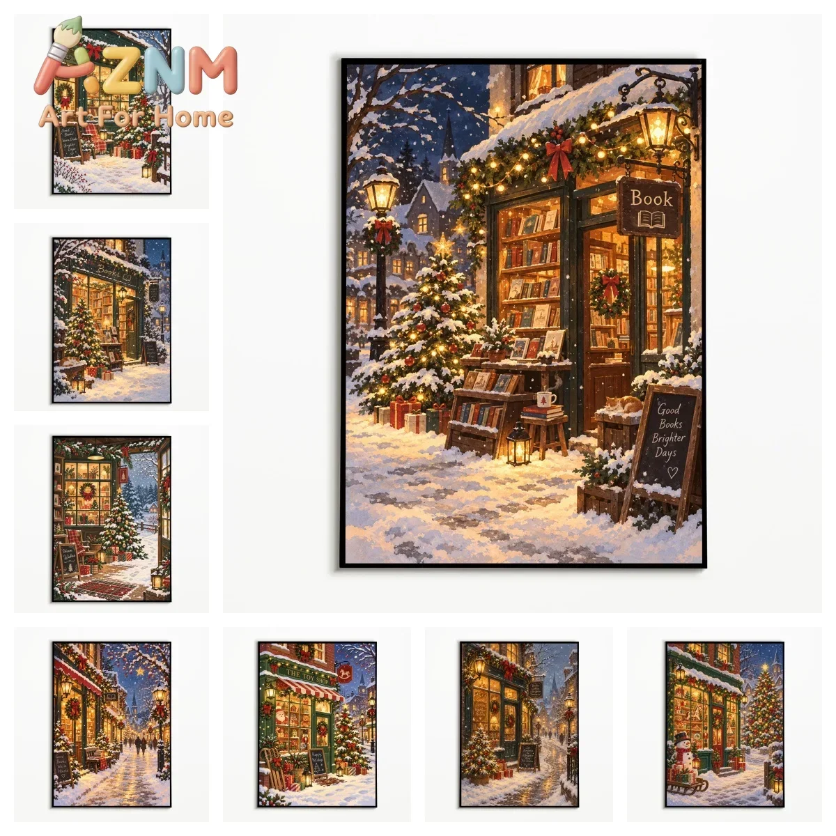 1PC Vintage Wall Art Christmas Bookstore Posters Winter Canvas Painting Home Decor Room Wall Decor Gallery Wall Prints Gifts