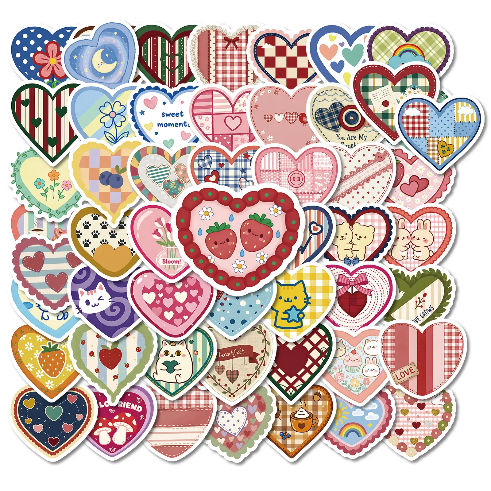 

56Pcs Retro Heart Stickers Cute Aesthetic Decals for Journal Scrapbook Stationery DIY Decor
